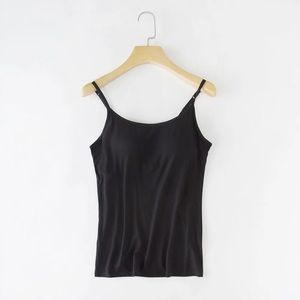 Cami top with built in shelf bra - Pink & Black